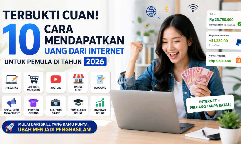 Terbukti Cuan! 10 Cara Mendapatkan Uang dari Internet untuk Pemula di Tahun 2026. (Foto: ilustrasi/ai)