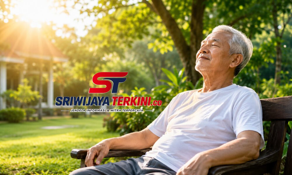 Lansia Wajib Tahu! 5 Manfaat Berjemur di Pagi Hari agar Tetap Sehat dan Bugar Seorang lansia sedang berjemur di bawah sinar matahari pagi di taman dengan suasana hijau yang asri sambil tersenyum, menggambarkan gaya hidup sehat dan aktif di usia lanjut. (Foto: dok/nara.sriwijayaterkini.id)