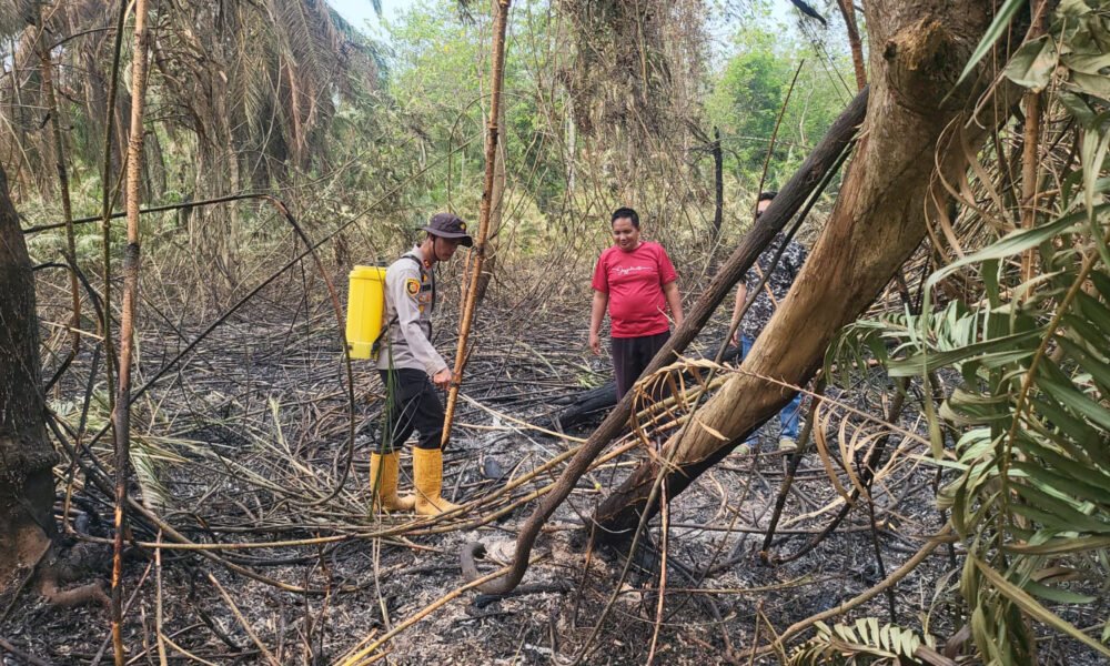 Pastikan Lahan Aman dari Api, Polsek Rantau Bayur Lakukan Pendinginan Dampak Karhutla